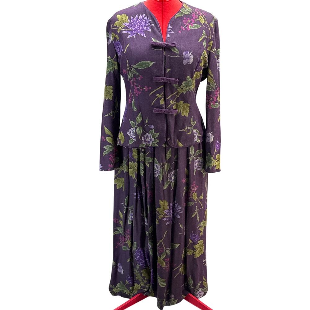 Jessica Howard Vintage 90s Purple Floral Maxi Skirt Jacket Set Women 10